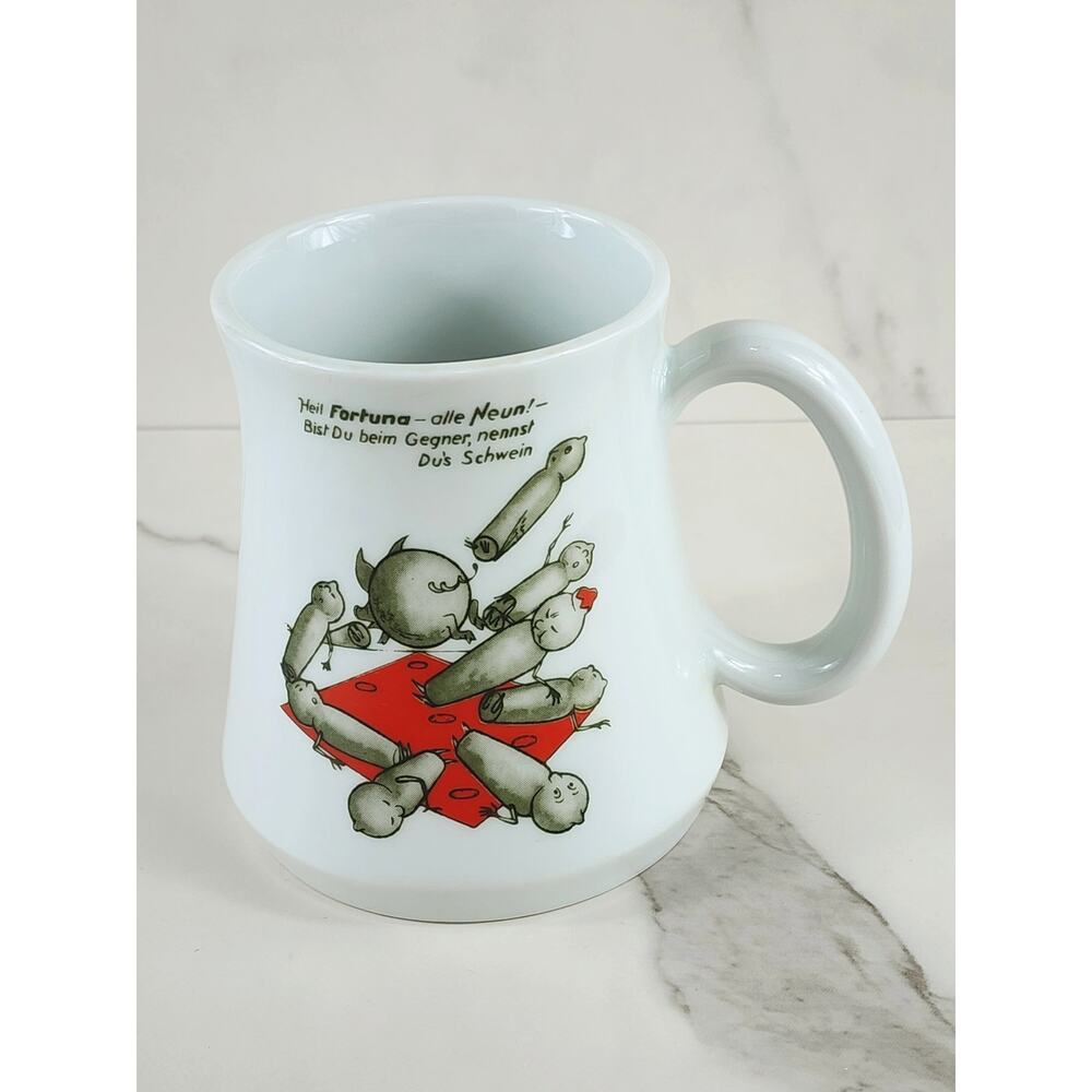 Rieber Bavaria Coffee Mug Teacup 12oz Sausage Pig Design 4 3/4" White Porcelain
